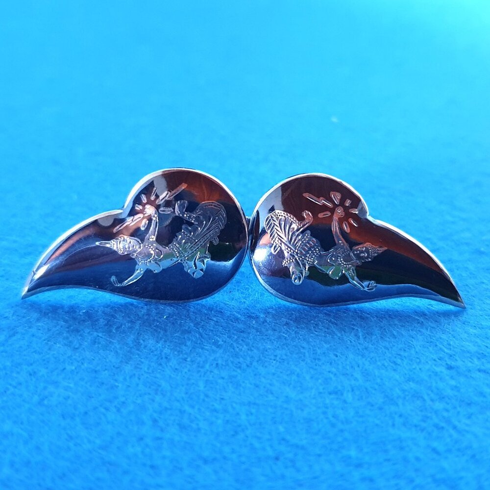 Vintage 1940s Siam Sterling Mekkala Goddess Black Enamel Leaf Screw-Back Earring